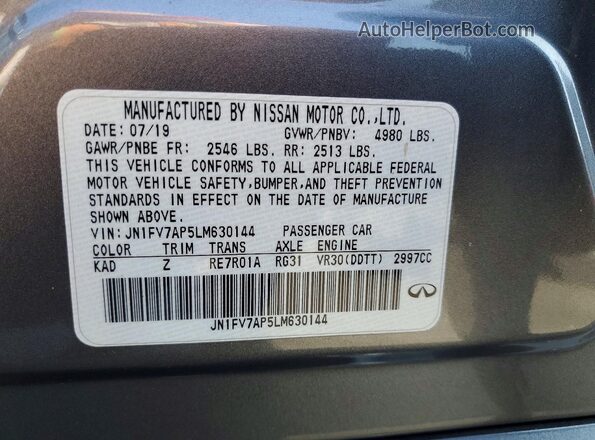 JN1FV7AP5LM630144 2020 INFINITI Q50 Gray Շարժիչի բաժամունքի տեսք