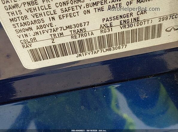 JN1FV7AP7LM630677 2020 INFINITI Q50 Blue Engine compartment view