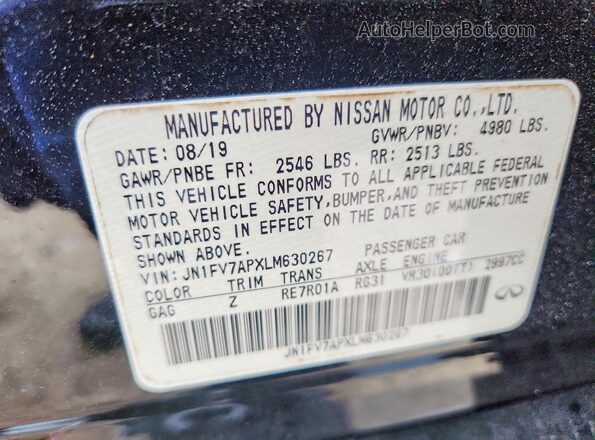 JN1FV7APXLM630267 2020 INFINITI Q50 Черный Вид подкапотного пространства