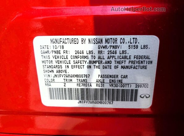 JN1FV7AR4KM800767 2019 INFINITI Q50 Red Widok komory silnika