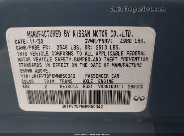JN1FV7DP6MM850342 2021 INFINITI Q50 Blue Widok komory silnika