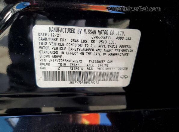 JN1FV7DP8NM370272 2022 INFINITI Q50 Black Vista del compartimento del motor