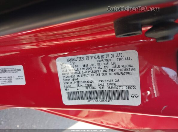 JN1FV7EK3JM530426 2018 INFINITI Q60 Red Engine compartment view