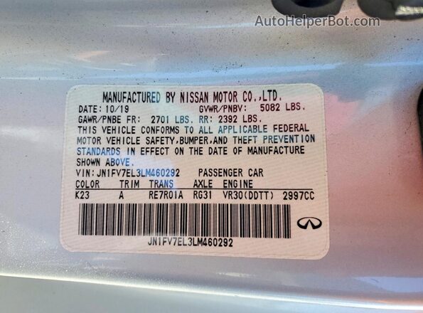 JN1FV7EL3LM460292 2020 INFINITI Q60 Серебряный 