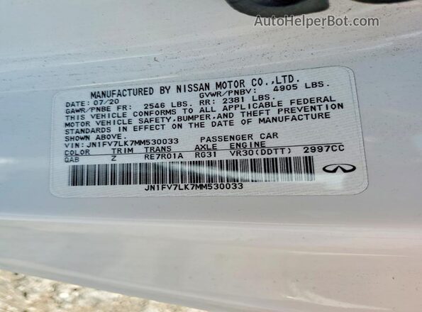 JN1FV7LK7MM530033 2021 INFINITI Q60 White Engine compartment view