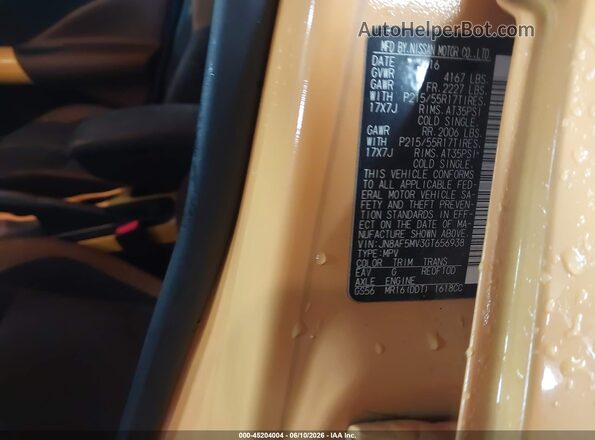 JN8AF5MV3GT656938 2016 NISSAN JUKE Yellow Շարժիչի բաժամունքի տեսք