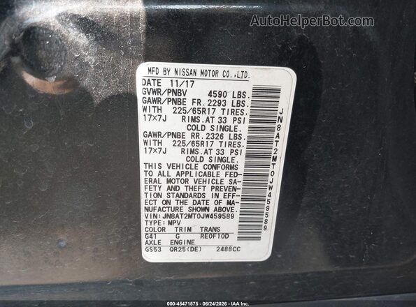 JN8AT2MT0JW459589 2018 NISSAN ROGUE Black Вид підкапотного простору