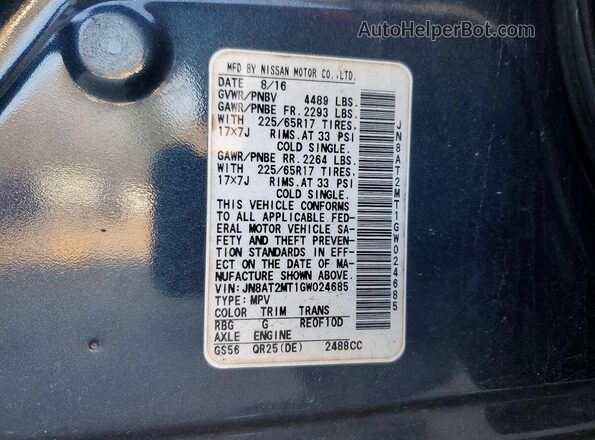 JN8AT2MT1GW024685 2016 NISSAN ROGUE Black 