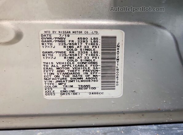 JN8AT2MT1LW006780 2020 NISSAN ROGUE Silver 
