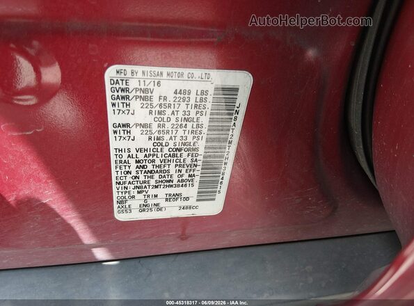 JN8AT2MT2HW384615 2017 NISSAN ROGUE Красный 
