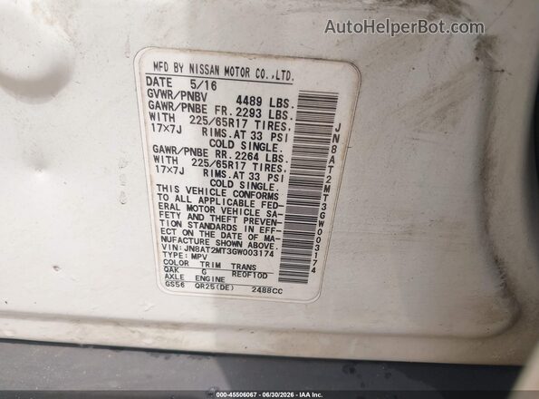 JN8AT2MT3GW003174 2016 NISSAN ROGUE White Engine compartment view