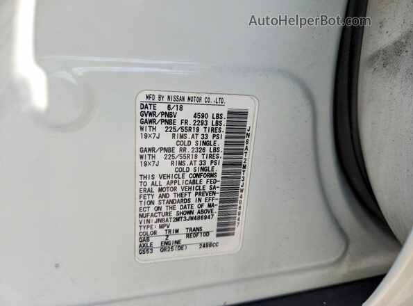JN8AT2MT3JW486947 2018 NISSAN ROGUE White Вид наклейки з VIN-кодом