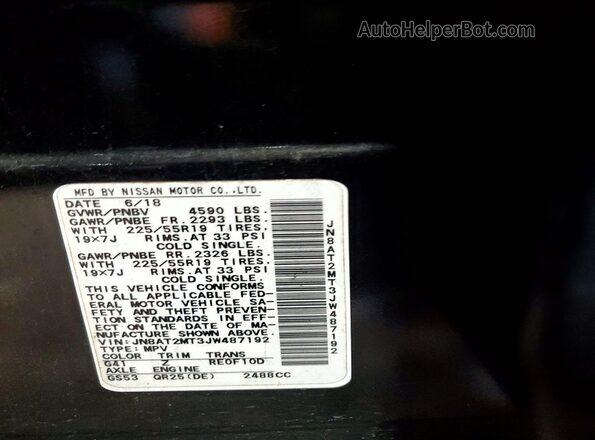 JN8AT2MT3JW487192 2018 NISSAN ROGUE Black Engine compartment view