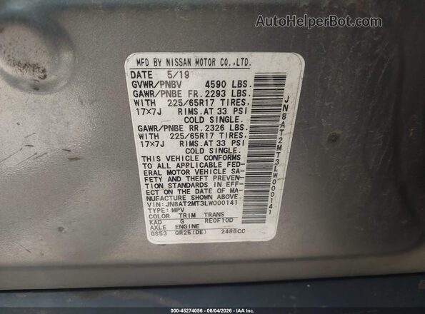 JN8AT2MT3LW000141 2020 NISSAN ROGUE Gray 