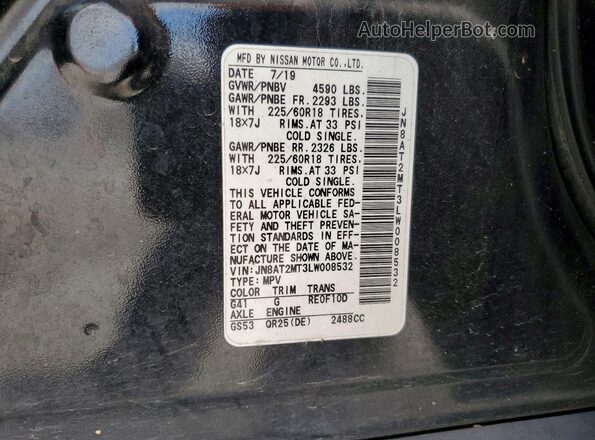 JN8AT2MT3LW008532 2020 NISSAN ROGUE Black VIN კოდის სტიკერის ხედი