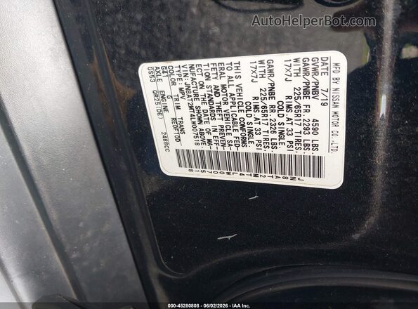 JN8AT2MT4LW007518 2020 NISSAN ROGUE Black Vista del compartimento del motor