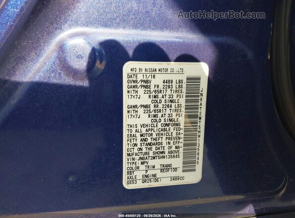 JN8AT2MT5HW135645 2017 NISSAN ROGUE Blue Widok komory silnika