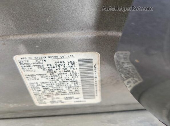 JN8AT2MT6GW024648 2016 NISSAN ROGUE Gray Vista de la etiqueta del VIN