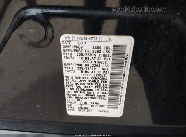 JN8AT2MT7HW403532 2017 NISSAN ROGUE Черный Вид подкапотного пространства