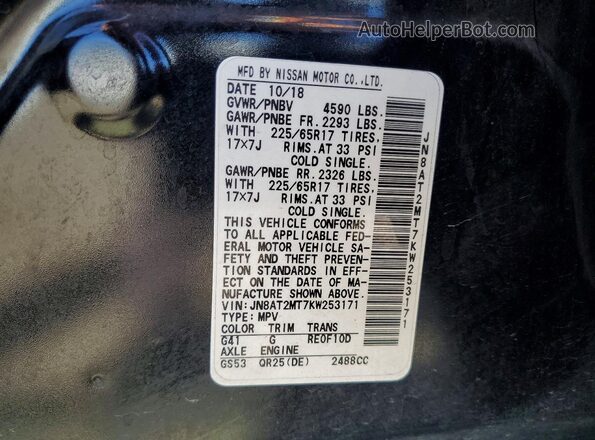 JN8AT2MT7KW253171 2019 NISSAN ROGUE Black 