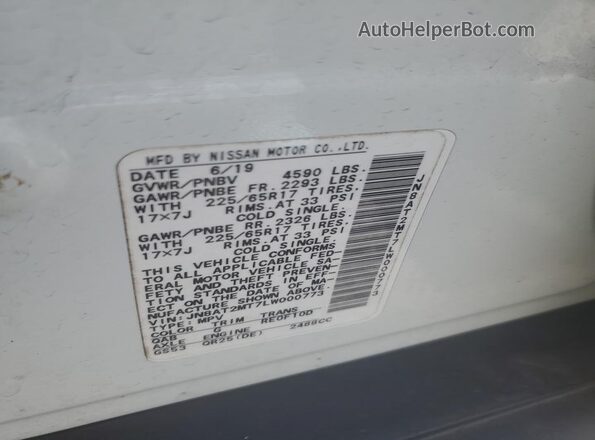JN8AT2MT7LW000773 2020 NISSAN ROGUE White 