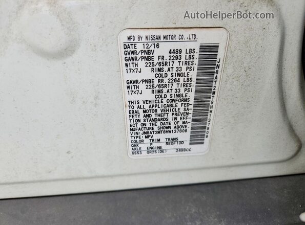 JN8AT2MT8HW137809 2017 NISSAN ROGUE White 
