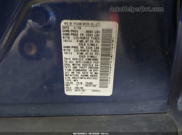 JN8AT2MT8LW001432 2020 NISSAN ROGUE Blue Engine compartment view