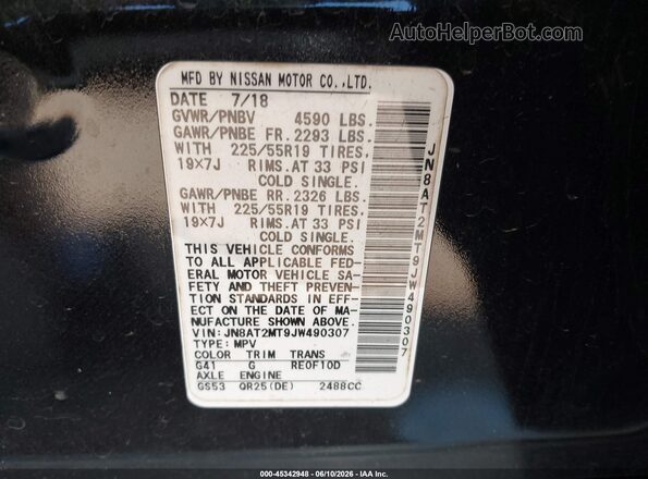 JN8AT2MT9JW490307 2018 NISSAN ROGUE Black Vista del compartimento del motor