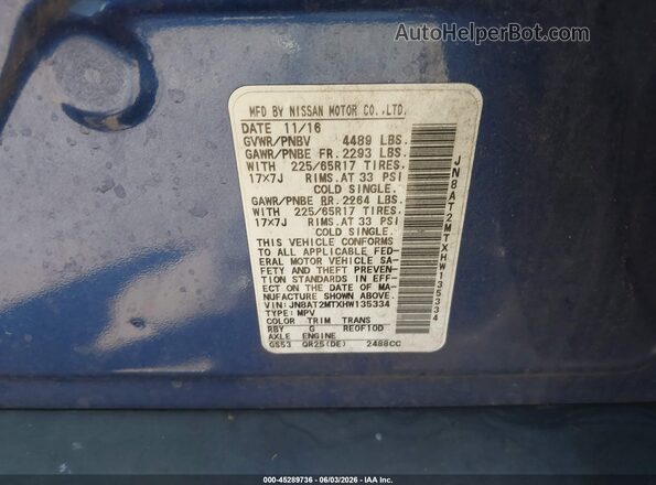 JN8AT2MTXHW135334 2017 NISSAN ROGUE Blue Engine compartment view