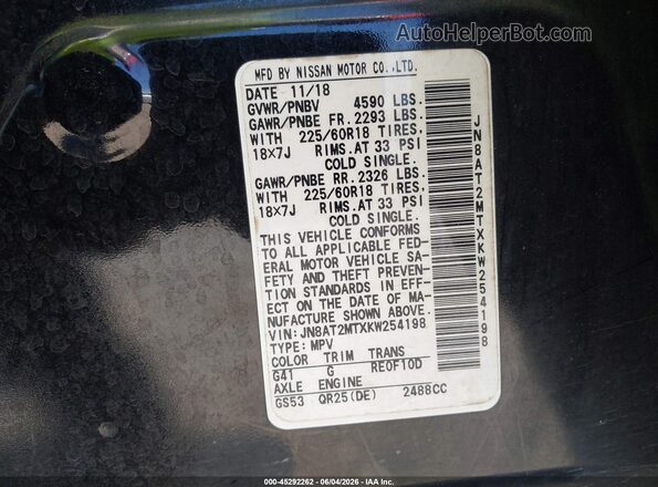 JN8AT2MTXKW254198 2019 NISSAN ROGUE Black Вид підкапотного простору