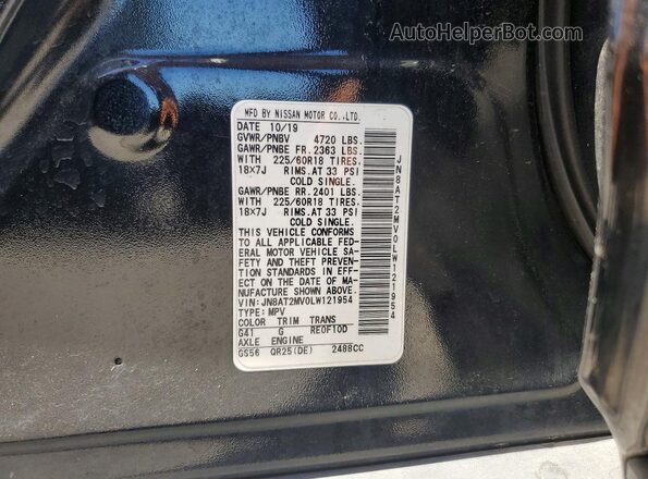 JN8AT2MV0LW121954 2020 NISSAN ROGUE Black VIN sticker view