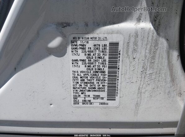 JN8AT2MV2HW005565 2017 NISSAN ROGUE Белый Вид подкапотного пространства