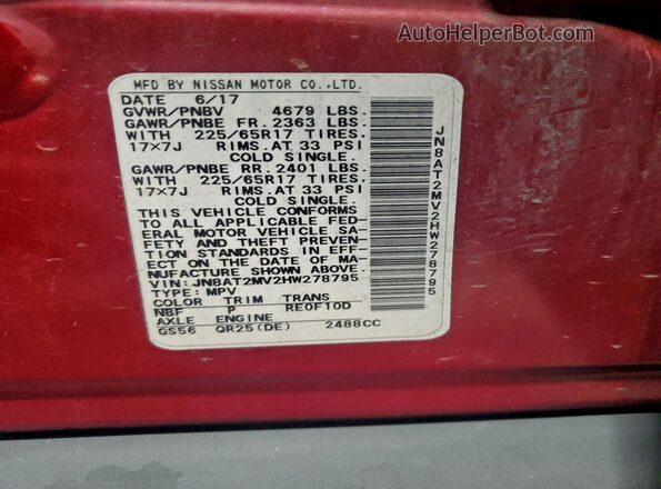 JN8AT2MV2HW278795 2017 NISSAN ROGUE Red 