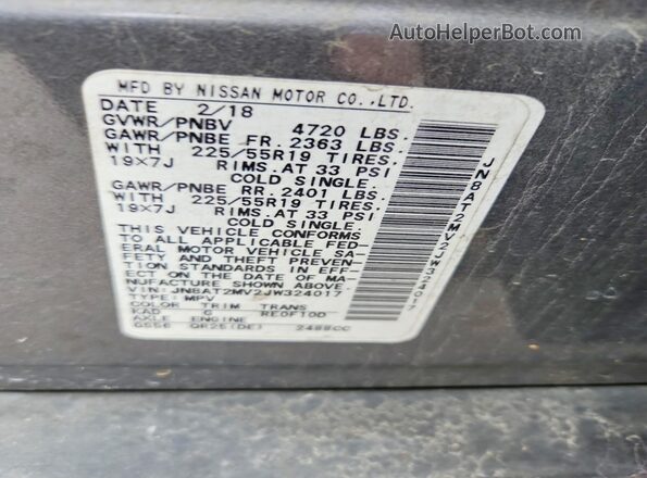 JN8AT2MV2JW324017 2018 NISSAN ROGUE Gray 