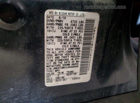 JN8AT2MV2JW348866 2018 NISSAN ROGUE Black VIN sticker view