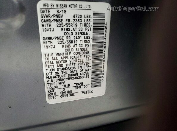 JN8AT2MV2JW353355 2018 NISSAN ROGUE Gray 