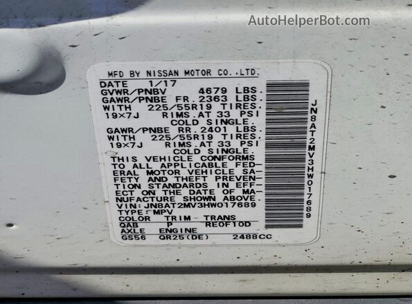JN8AT2MV3HW017689 2017 NISSAN ROGUE White 