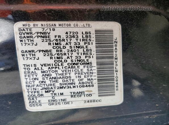 JN8AT2MV3LW108468 2020 NISSAN ROGUE Черный 