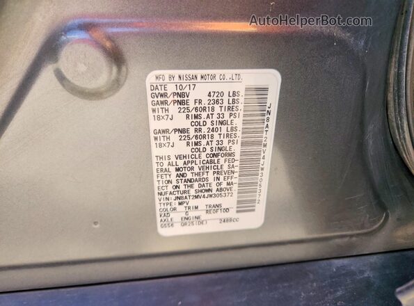 JN8AT2MV4JW305372 2018 NISSAN ROGUE Gray VIN sticker view