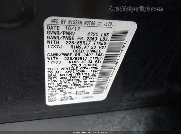 JN8AT2MV5JW304697 2018 NISSAN ROGUE Black Vista del compartimento del motor