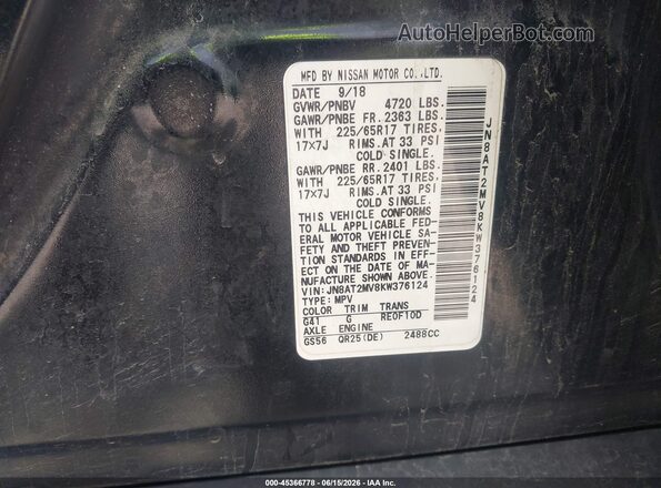 JN8AT2MV8KW376124 2019 NISSAN ROGUE Black Widok komory silnika