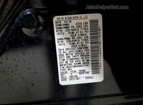 JN8AT2MV8KW377581 2019 NISSAN ROGUE Black 