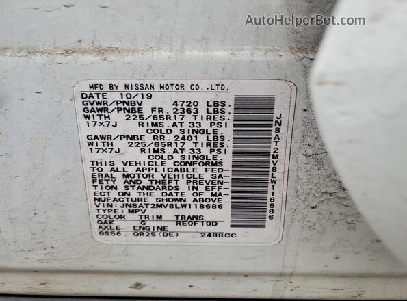 JN8AT2MV8LW118686 2020 NISSAN ROGUE White 