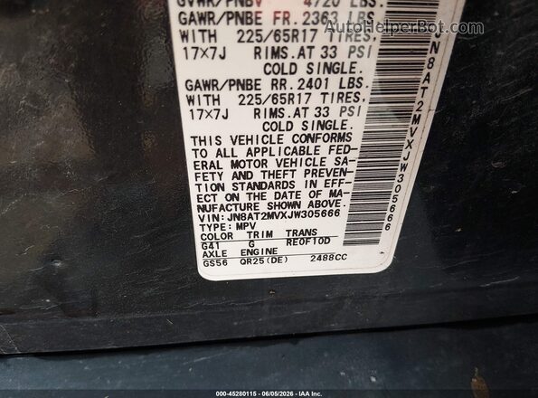 JN8AT2MVXJW305666 2018 NISSAN ROGUE Black Շարժիչի բաժամունքի տեսք