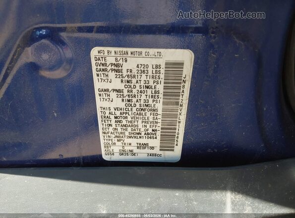 JN8AT2MVXLW110654 2020 NISSAN ROGUE Blue Engine compartment view