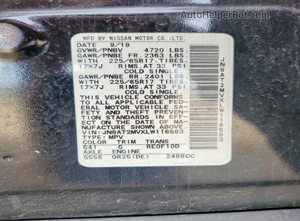 JN8AT2MVXLW116583 2020 NISSAN ROGUE Черный 