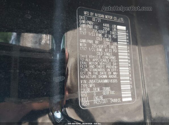 JN8AT3AA6MW018305 2021 NISSAN ROGUE Black Շարժիչի բաժամունքի տեսք