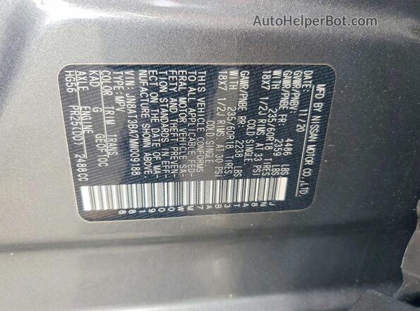 JN8AT3BA7MW009188 2021 NISSAN ROGUE Gray Панорамний вид салону 360°