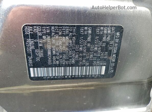 JN8AT3BB4MW204660 2021 NISSAN ROGUE Gray Vista de la etiqueta del VIN