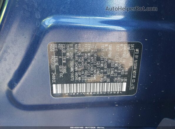 JN8AT3BB5MW214873 2021 NISSAN ROGUE Blue Vista del compartimento del motor